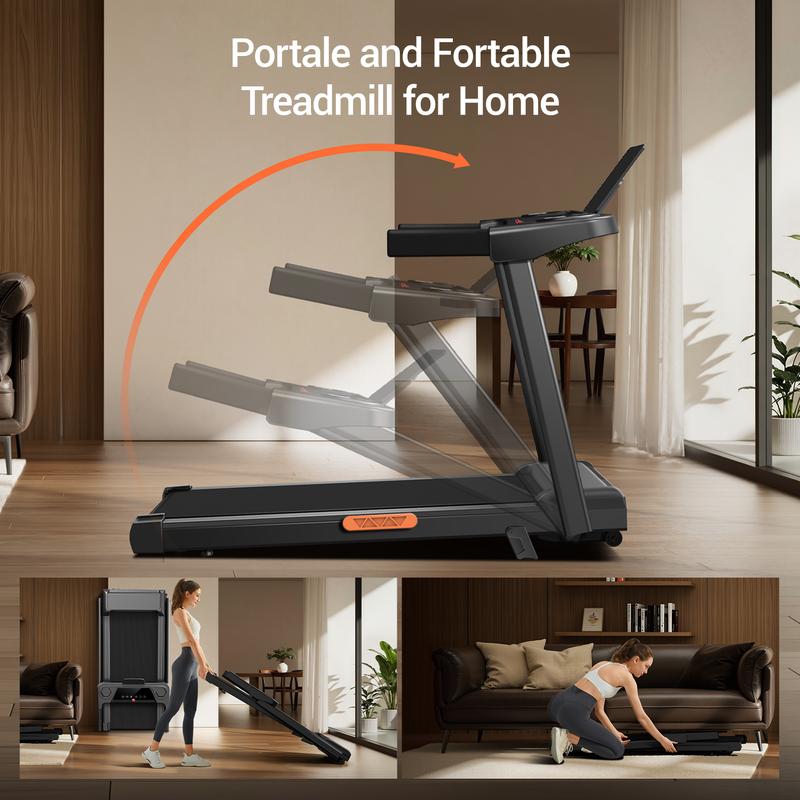 Folding Treadmills with 300 Lbs Weight Capacity, 3.0HP Quiet Treadmill, LED Screen Display Summervibes