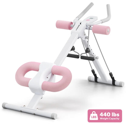 440lbs Capacity Dual Track Core Workout Station - Foldable Ergonomic Design with LCD Monitor for Full Body Toning