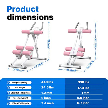 440lbs Capacity Dual Track Core Workout Station - Foldable Ergonomic Design with LCD Monitor for Full Body Toning