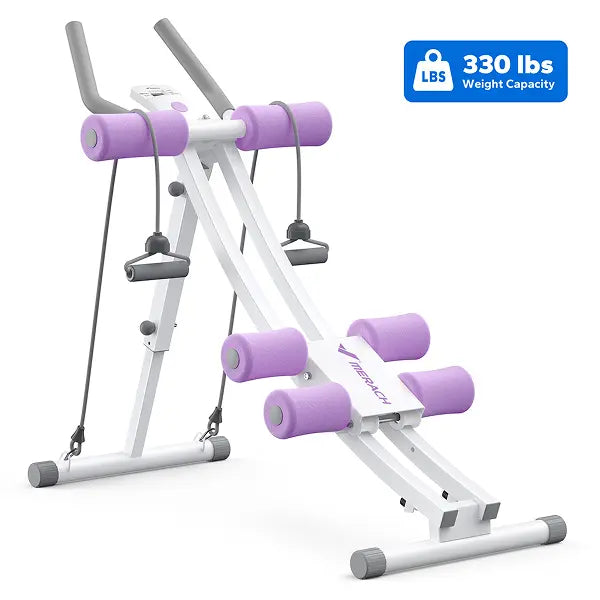 440lbs Capacity Dual Track Core Workout Station - Foldable Ergonomic Design with LCD Monitor for Full Body Toning