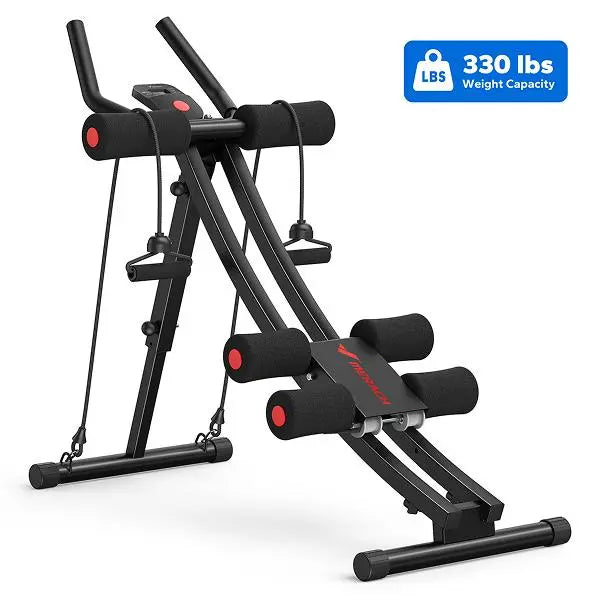440lbs Capacity Dual Track Core Workout Station - Foldable Ergonomic Design with LCD Monitor for Full Body Toning