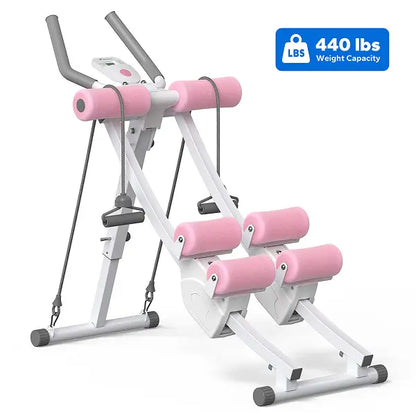 440lbs Capacity Dual Track Core Workout Station - Foldable Ergonomic Design with LCD Monitor for Full Body Toning